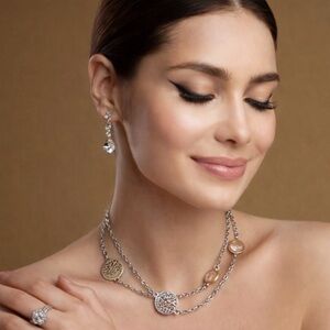 Rebecca Diamond Gold Plated And Stainless Toned Chain Station Necklace 17"